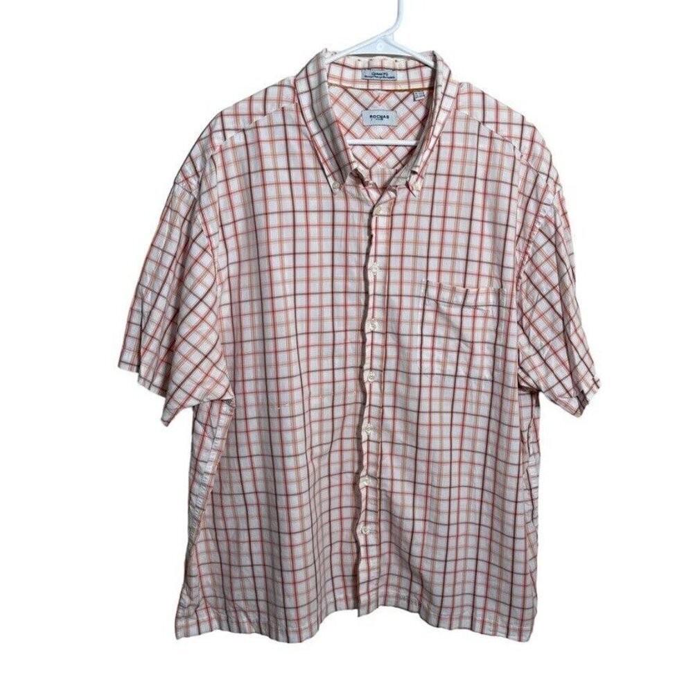 Rochas Paris Men's XXXL Button Up Short Sleeve Shirt Collared Red Plaid